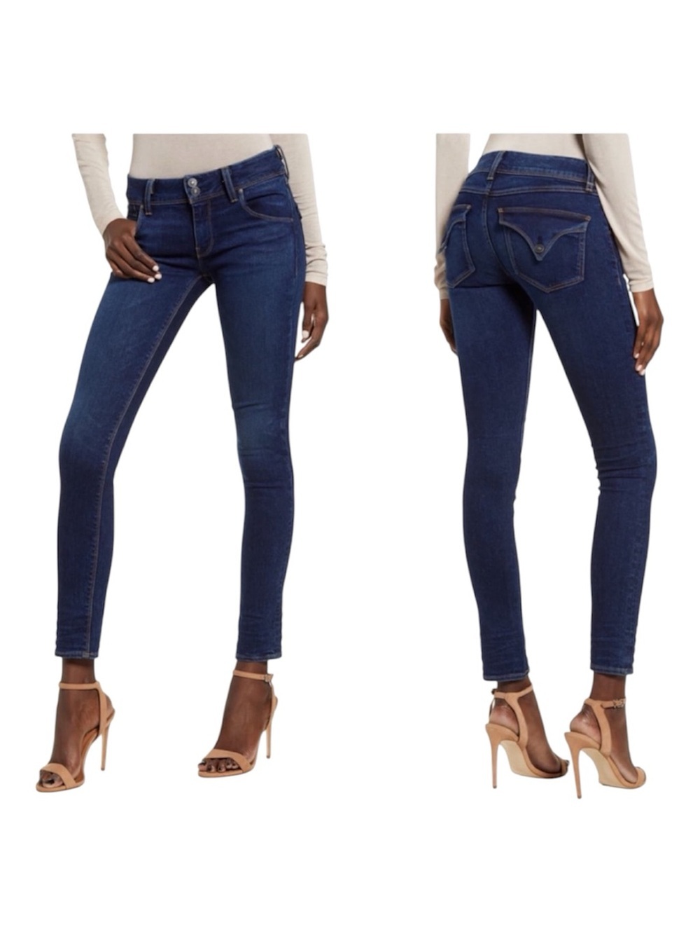 Hudson Collin Skinny Jeans Deep Indigo, Ankle Raw Hem, W27, Size 6, Best Butt